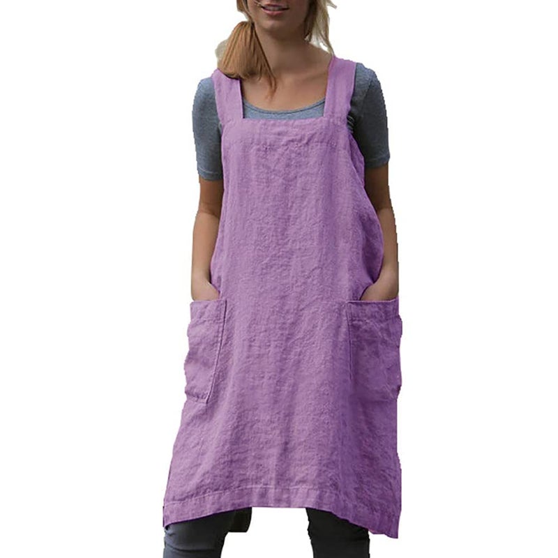 YESDOOD Cotton Linen Apron Cross Back Apron for Women with Pockets Pinafore Dress for Baking Cooking - Image 1